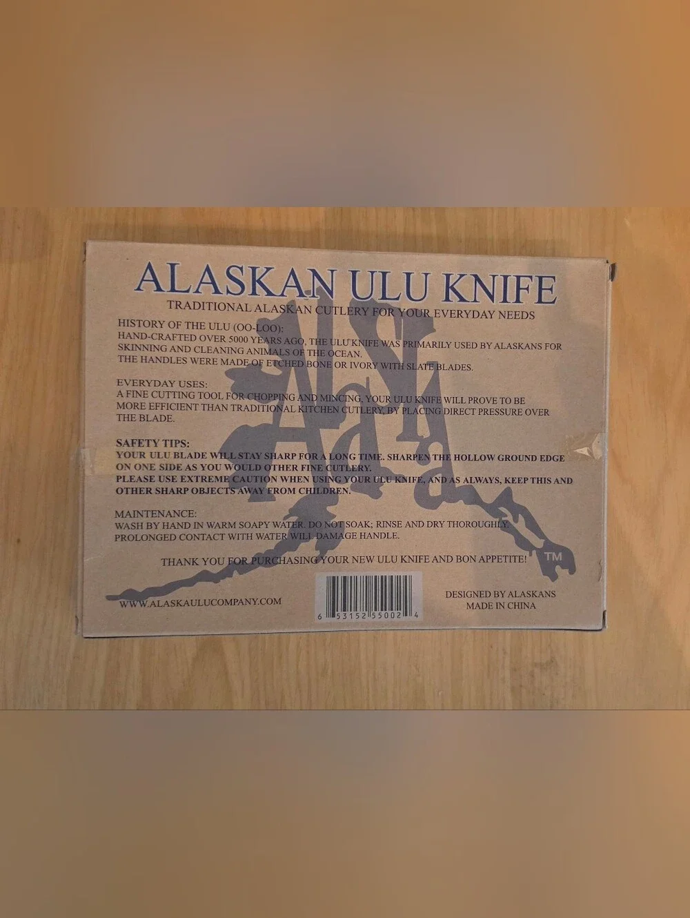 Alaska Ulu Company Knife Stainless Steel Blade Wood Handle & Stand Souvenir New